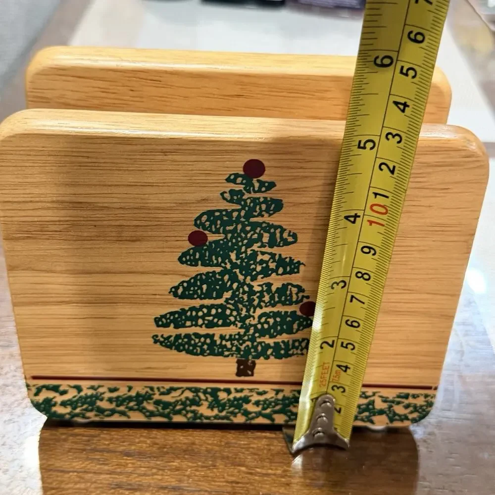 Furio Vintage Wood Christmas Tree Holiday Napkin Holder 1999 Taiwan